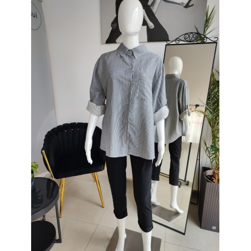 Gestreiftes Oversize-Hemd – schwarz
