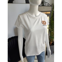 T-Shirt mit aufgenähter Brezel - weiß