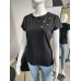 T-Shirt mit aufgestickten Marienkäfern - schwarz