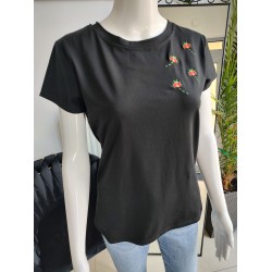 T-Shirt mit aufgestickten Marienkäfern - schwarz