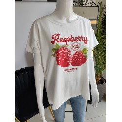 Oversize T-Shirt Himbeeren - weiß