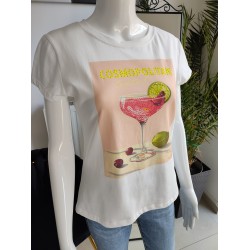 T-Shirt mit Aufdruck Cocktail mit Limette - weiß
