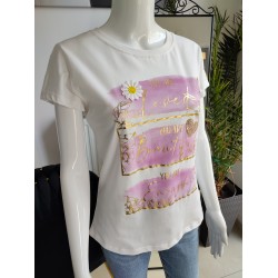 T-Shirt mit lila Aufdruck 'You are ...' - weiß