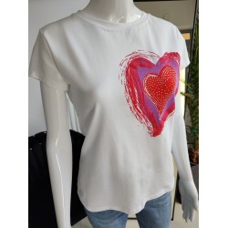 T-Shirt mit Herz verziert mit Zirkonen - weiß