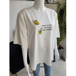 Oversize-T-Shirt 'Lemonade' – Ecru