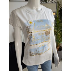 T-Shirt mit blauem Aufdruck 'You are ...' - weiß