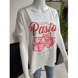 Oversize T-Shirt mit rotem Aufdruck Pasta - weiß