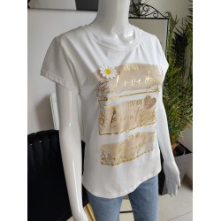 T-Shirt mit beigem Aufdruck 'You are ...' - weiß