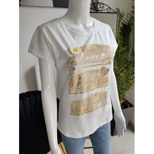 T-Shirt mit beigem Aufdruck 'You are ...' - weiß
