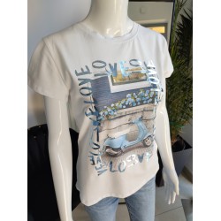 LOVE T-Shirt mit blauer Vespa - weiß