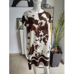 Wiskozowa sukienka "Krówka" - kremowo-brązowy