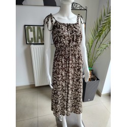 Wiskozowa sukienka midi w kwiatki - brązowy