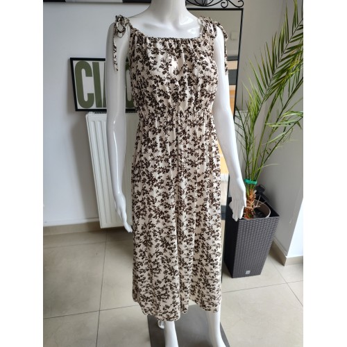 Wiskozowa sukienka midi w kwiatki - beżowy