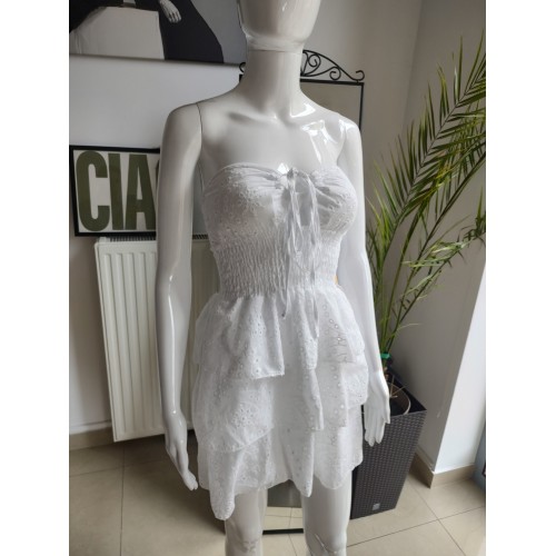 Krótka sukienka z falbankami - biały