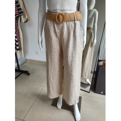 Linen trousers with belt - beige