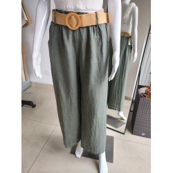 Linen trousers with belt - khaki