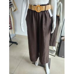 Linen trousers with belt - chocolate