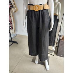 Linen trousers with belt - black