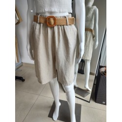 Lniane spodenki z paskiem - beżowy