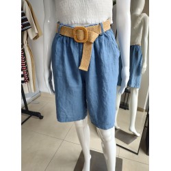 Lniane spodenki z paskiem - niebieski