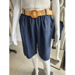 Lniane spodenki z paskiem - granatowy Lniane spodenki z paskiem - granatowy