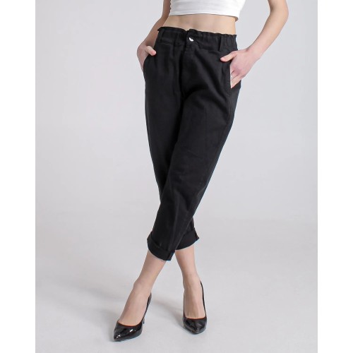 Baumwolle Carrot Fit Hosen - schwarz
