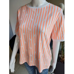 Gestreiftes T-Shirt mit Blumen - weiß
