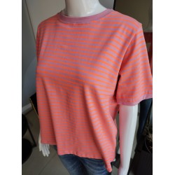 T-Shirt mit Neonstreifen - rosa