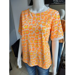 T-Shirt mit Leopardenmuster in Orange und Gelb – ecru