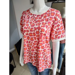 T-Shirt mit Leopardenmuster in Rosa und Orange – ecru