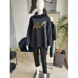 Butterweicher Trainingsanzug 'La vie est belle' - schwarz
