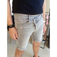 Spodenki jeansowe z przetarciami - szary