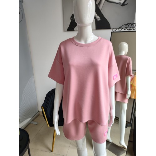 Butterweicher Sommer-Trainingsanzug-Set mit Neon-Patch – rosa