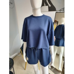 Butterweicher Sommer-Trainingsanzug-Set mit kurzem Sweatshirt - marine