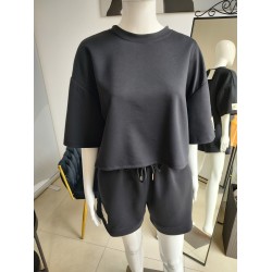 Butterweicher Sommer-Trainingsanzug-Set mit kurzem Sweatshirt - schwarz