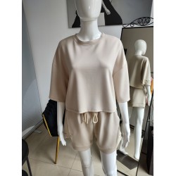 Butterweicher Sommer-Trainingsanzug-Set mit kurzem Sweatshirt - beige