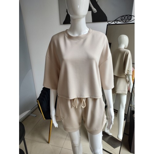 Butterweicher Sommer-Trainingsanzug-Set mit kurzem Sweatshirt - beige