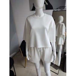 Butterweicher Sommer-Trainingsanzug-Set mit kurzem Sweatshirt - creme