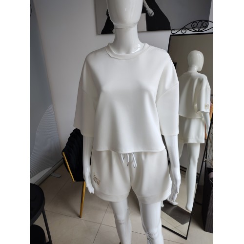 Butterweicher Sommer-Trainingsanzug-Set mit kurzem Sweatshirt - creme