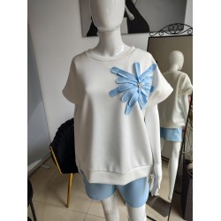 Butterweicher Sommer-Trainingsanzug-Set mit Blume – babyblau