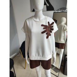 Butterweicher Sommer-Trainingsanzug-Set mit Blume – Schokoladenfarbe