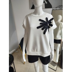 Butterweicher Sommer-Trainingsanzug-Set mit Blume – schwarz