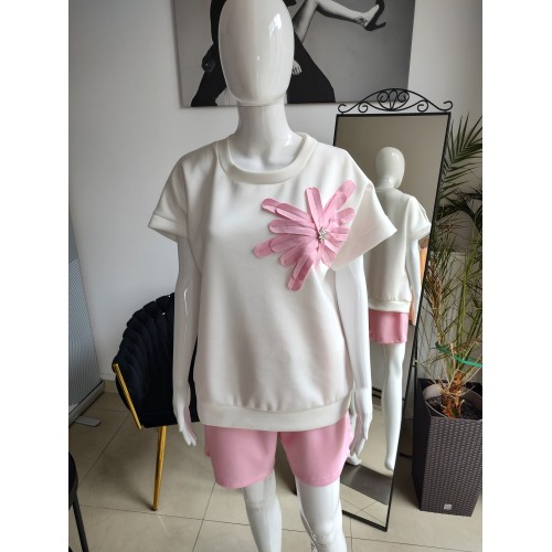 Butterweicher Sommer-Trainingsanzug-Set mit Blume – rosa