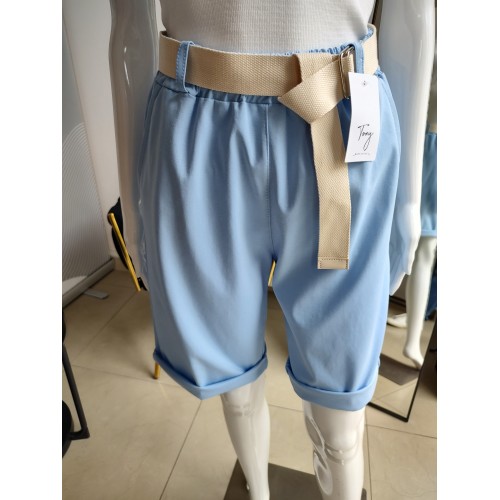 Baumwollshorts mit Gürtel - babyblau