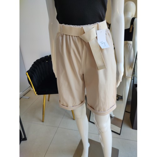 Baumwollshorts mit Gürtel - beige