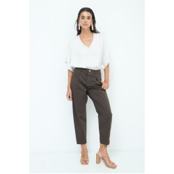 Karottenhose mit Bundfalten - dunkelbraun