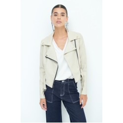 Kunstlederjacke mit Gürtel - beige