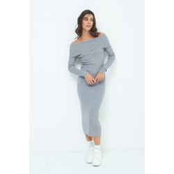 Strickkleid mit Shiffer-Ausschnitt - grau