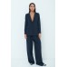 One-button blazer with a brooch - navy blue