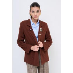 Oversized open blazer with brooches - ginger brown